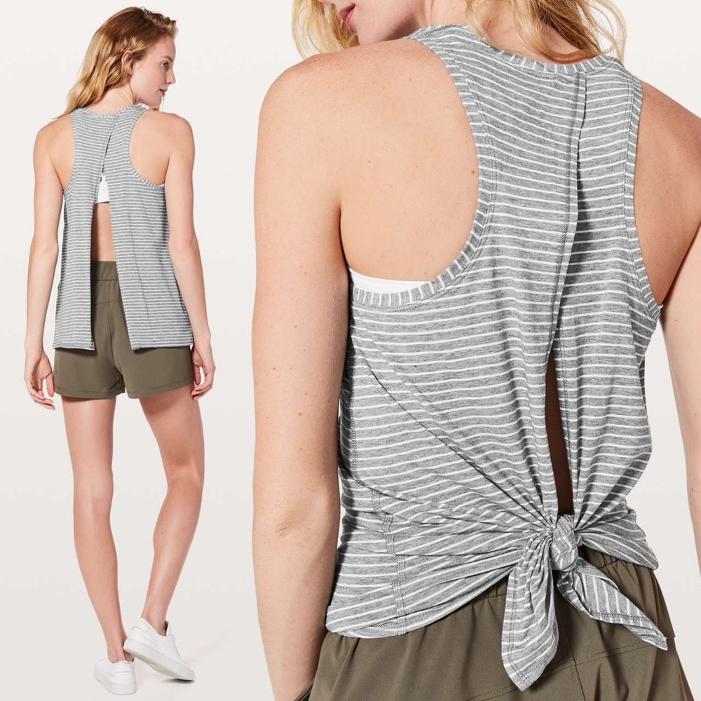 LULULEMON All Tied Up Tank in Modern Stripe Heathered Medium Grey White Size 4
